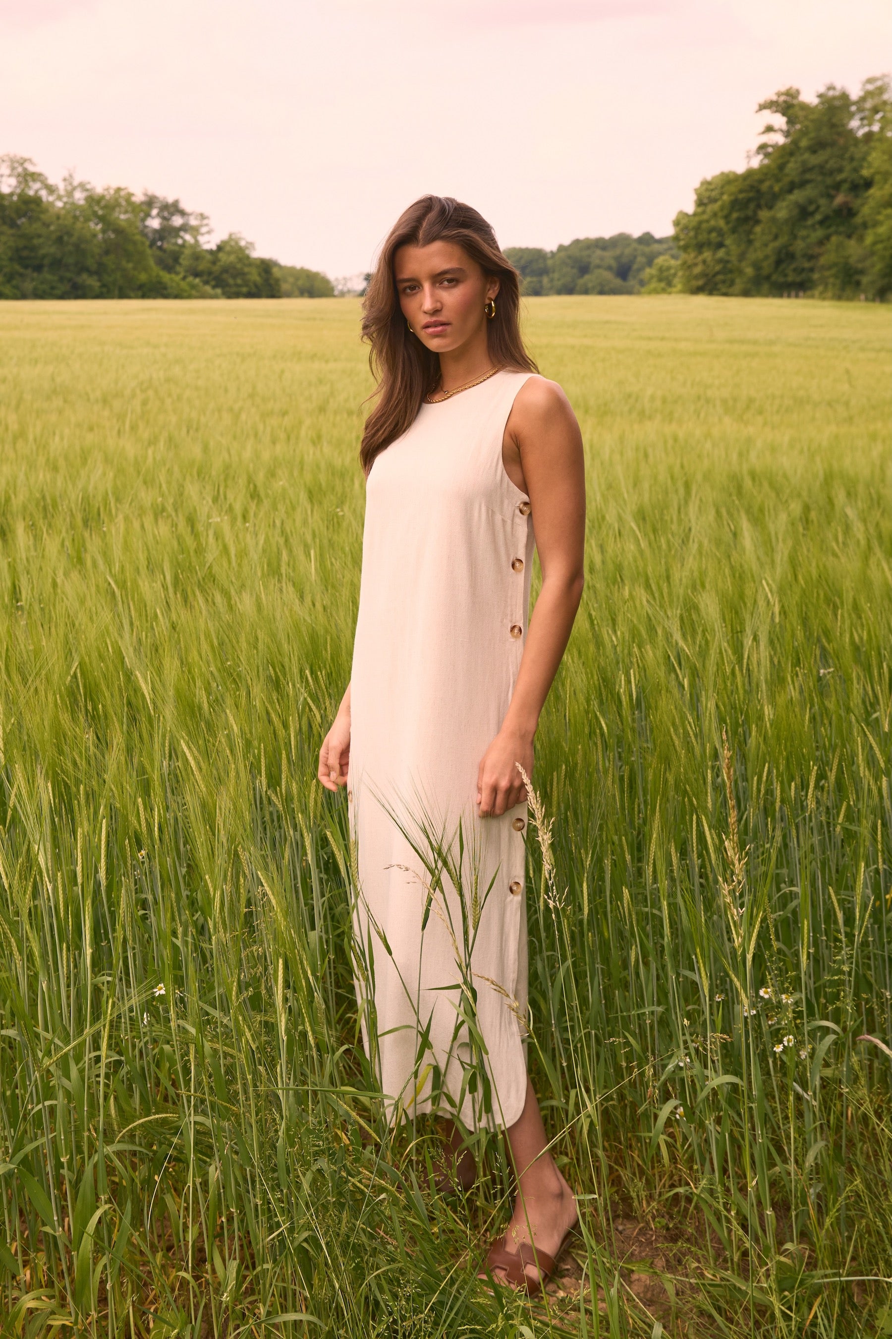 Pretty long sand-colored dress