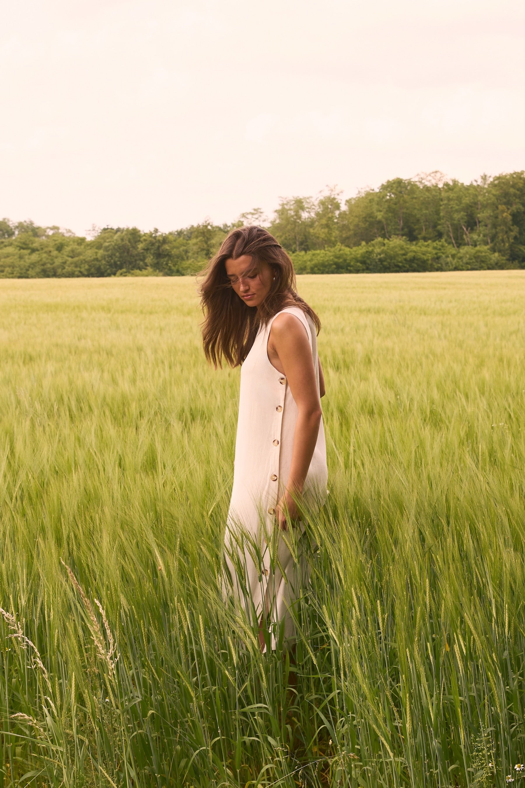 Pretty long sand-colored dress