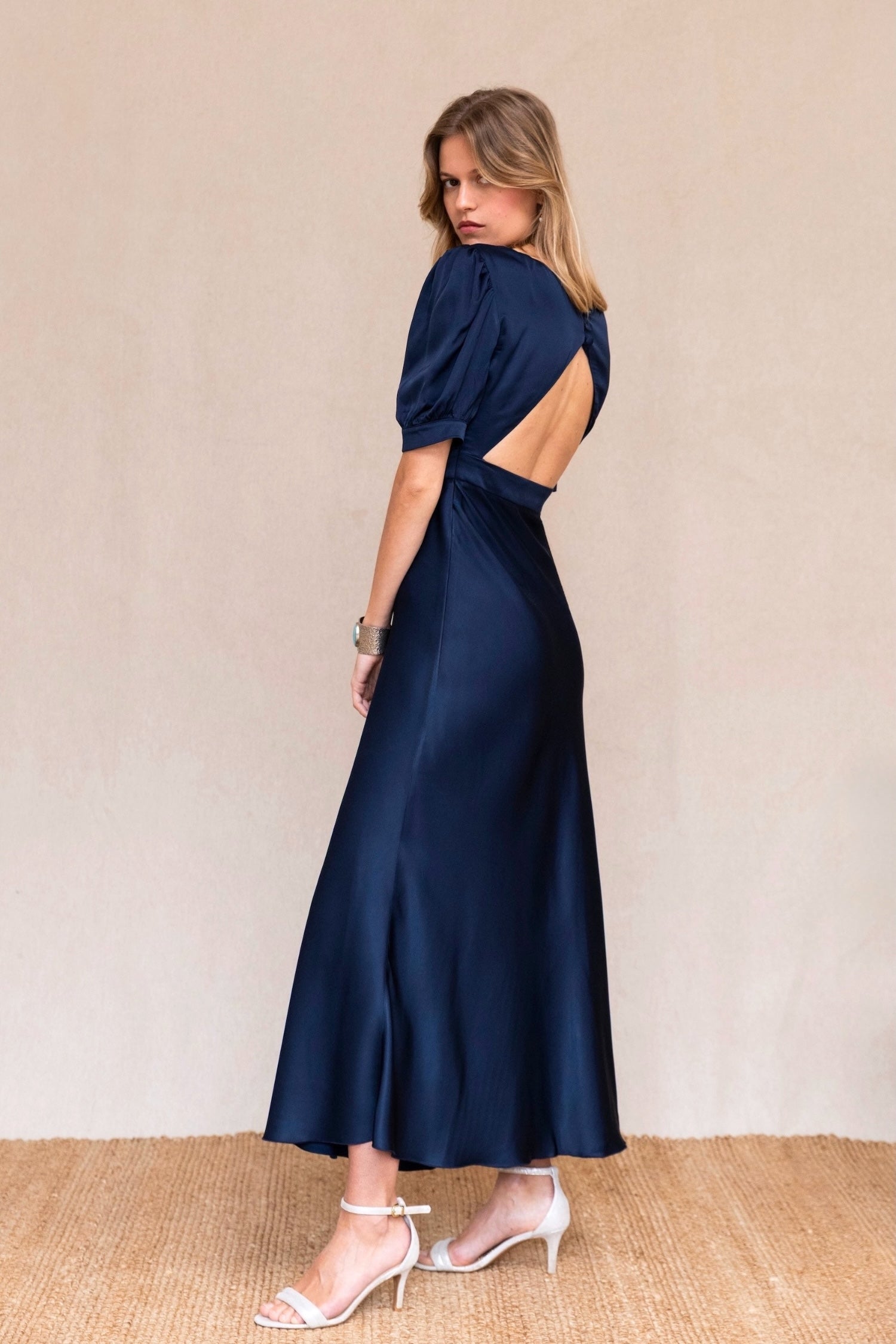 Nicole navy satin dress