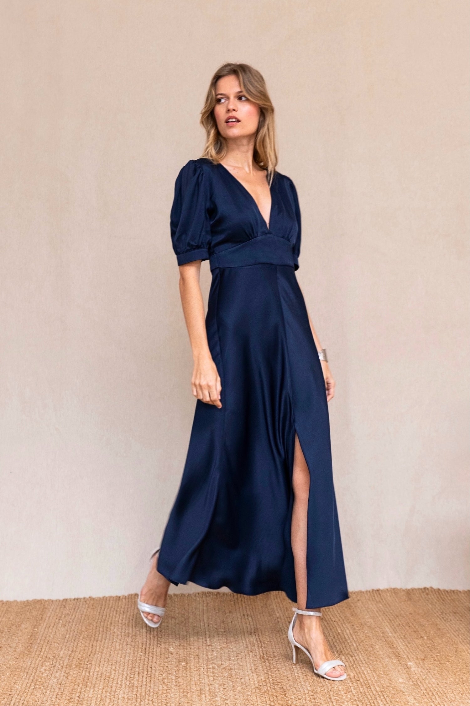 Nicole navy satin dress