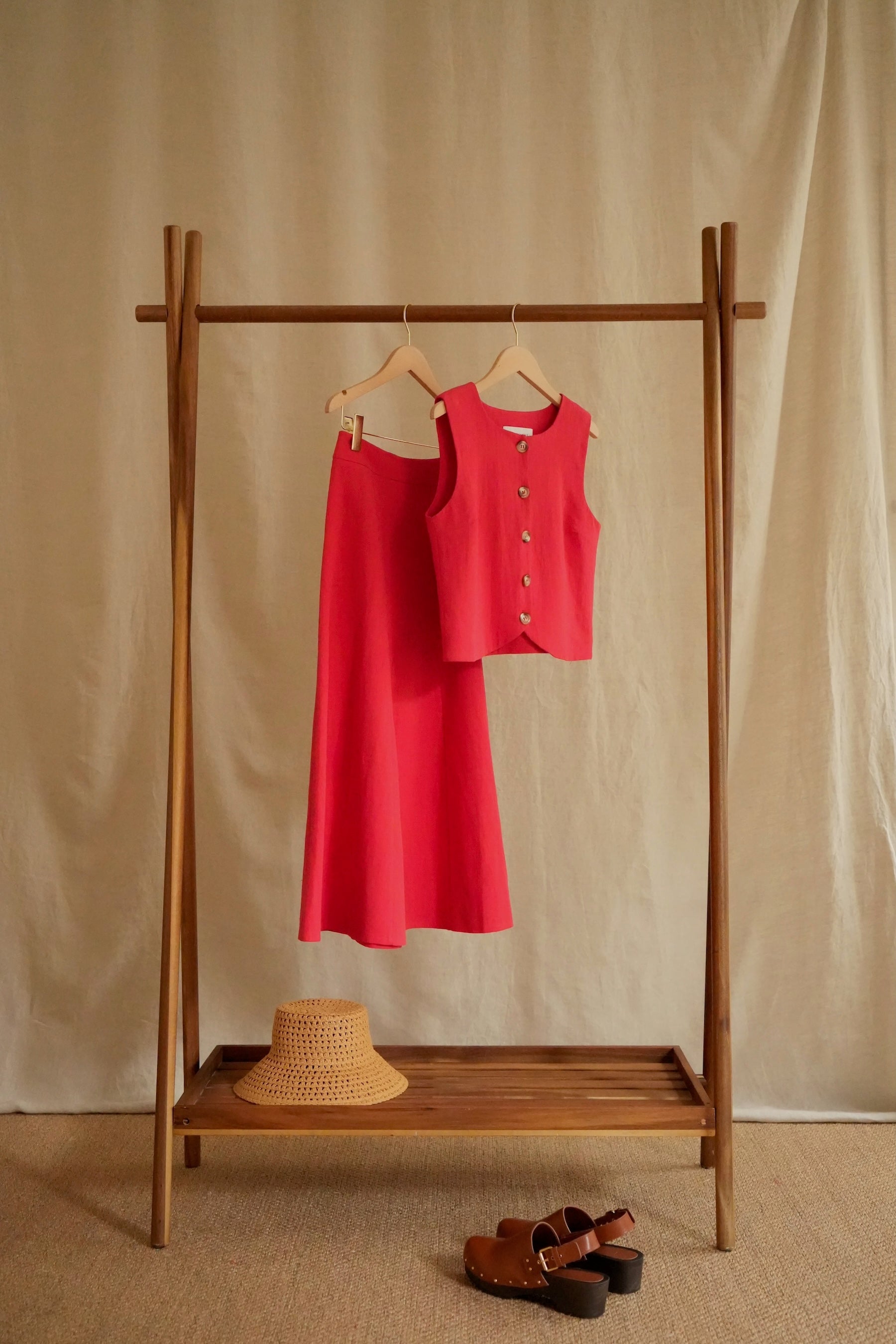 Macha red linen skirt