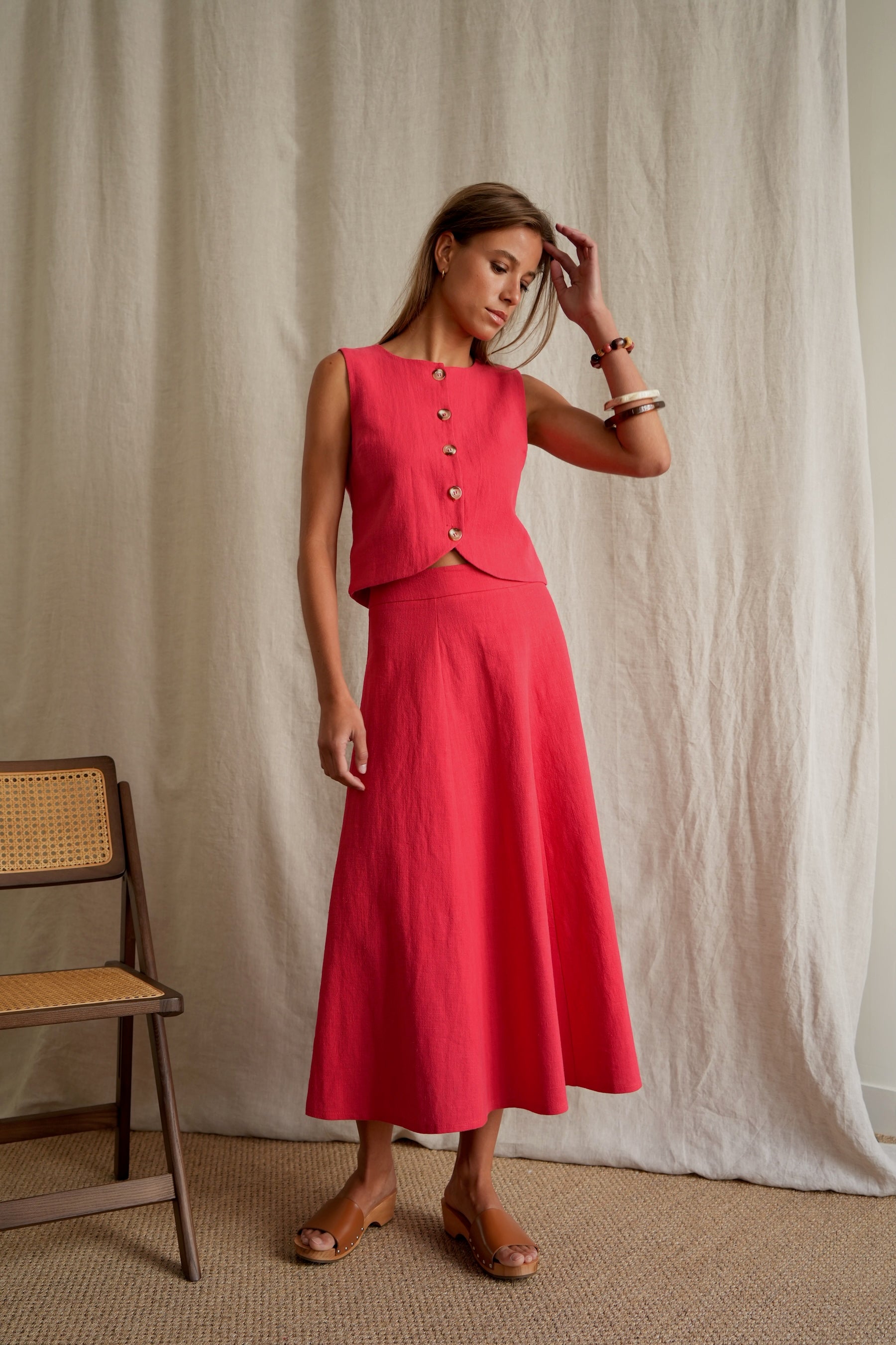 Macha red linen skirt