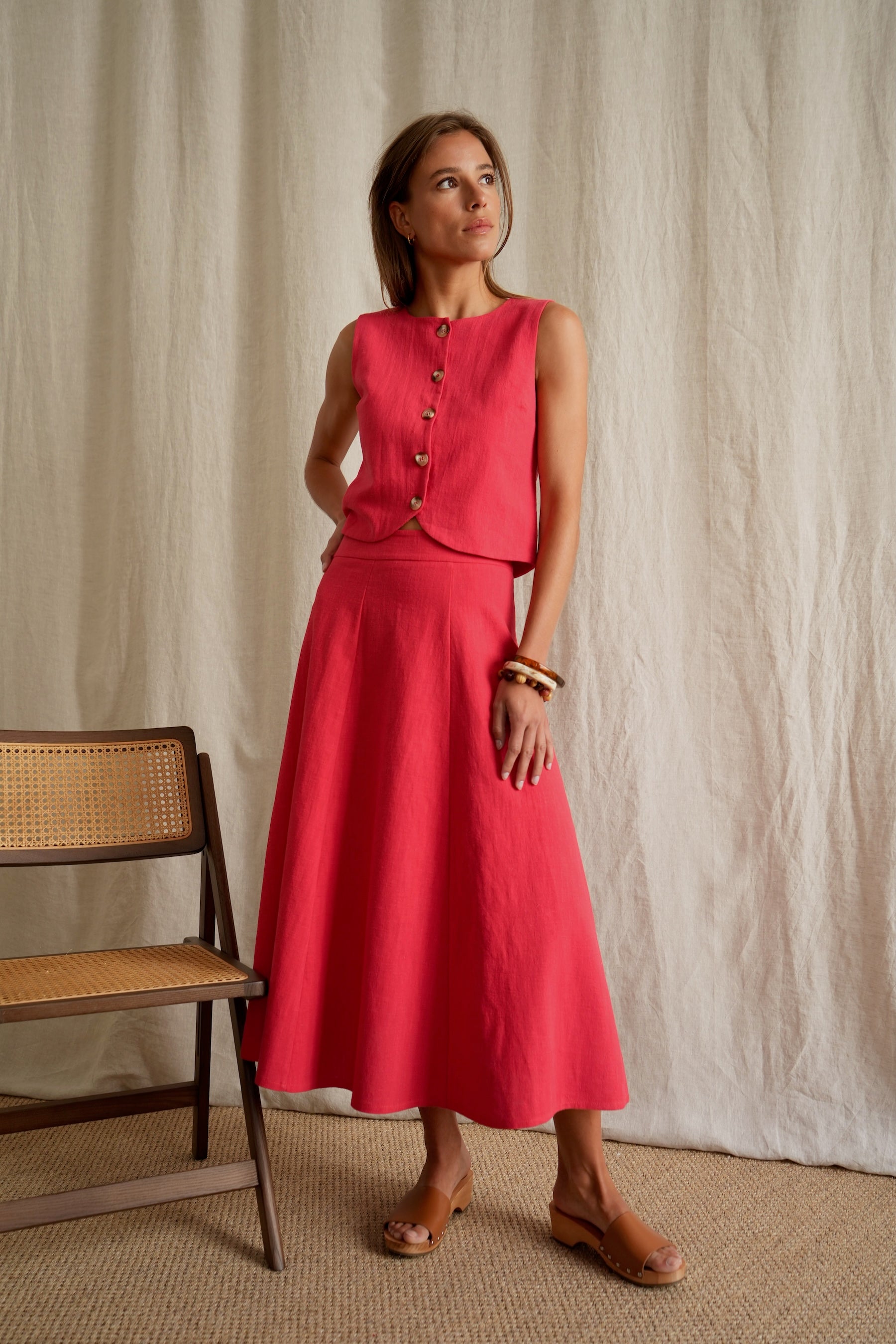 Macha red linen skirt