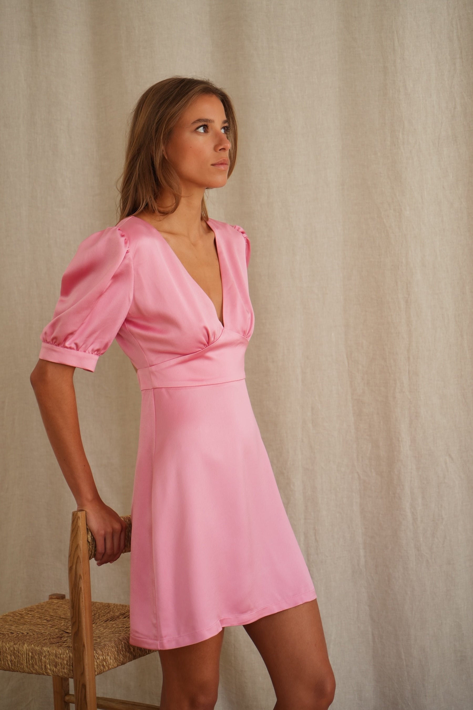 Nicole pink satin dress