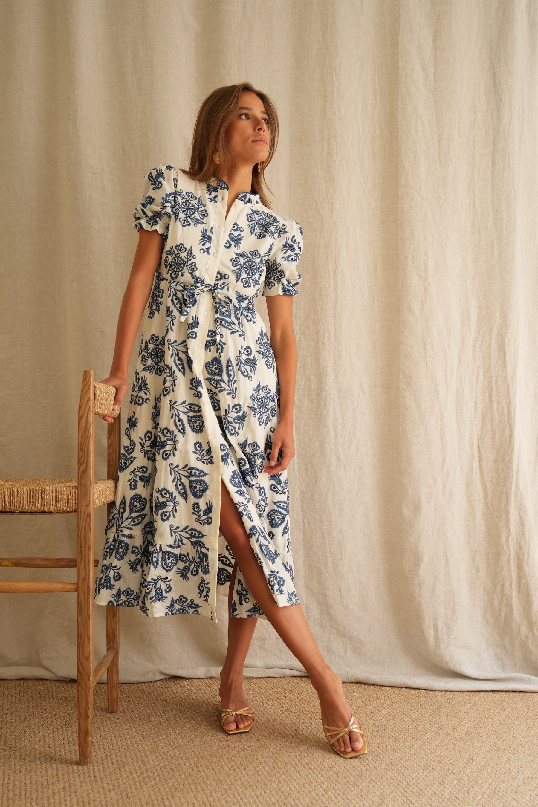Embroidered Solstice Dress Blue