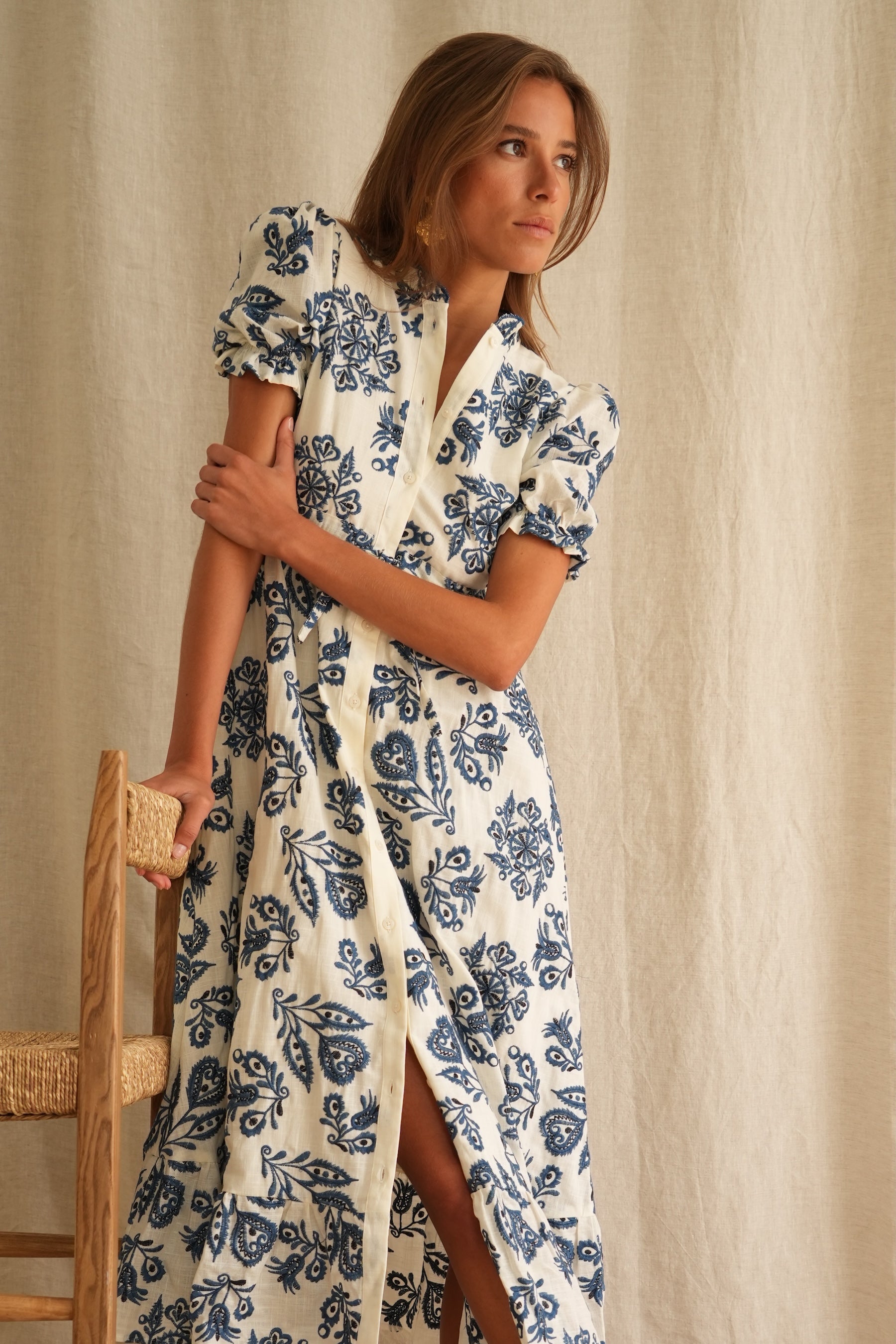 Embroidered Solstice Dress Blue