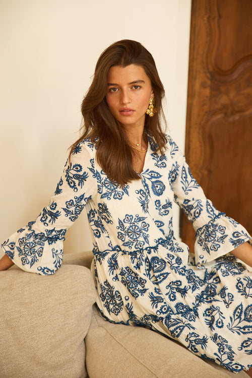 Robe Ischia brodée bleue