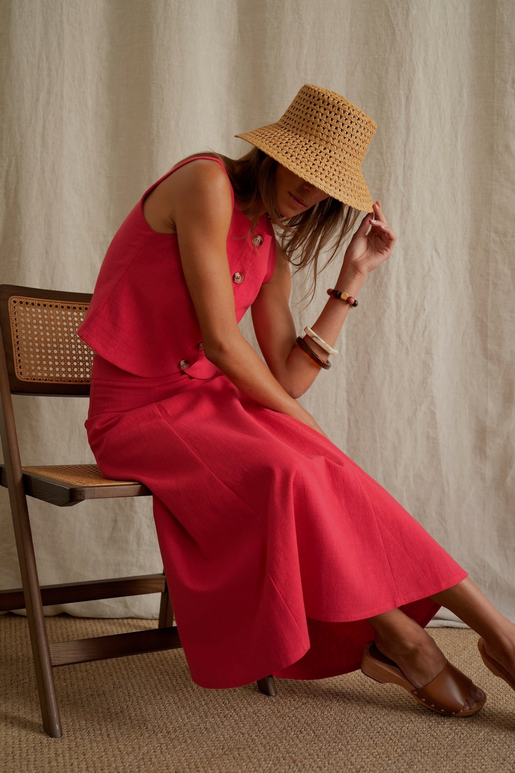 Macha red linen skirt