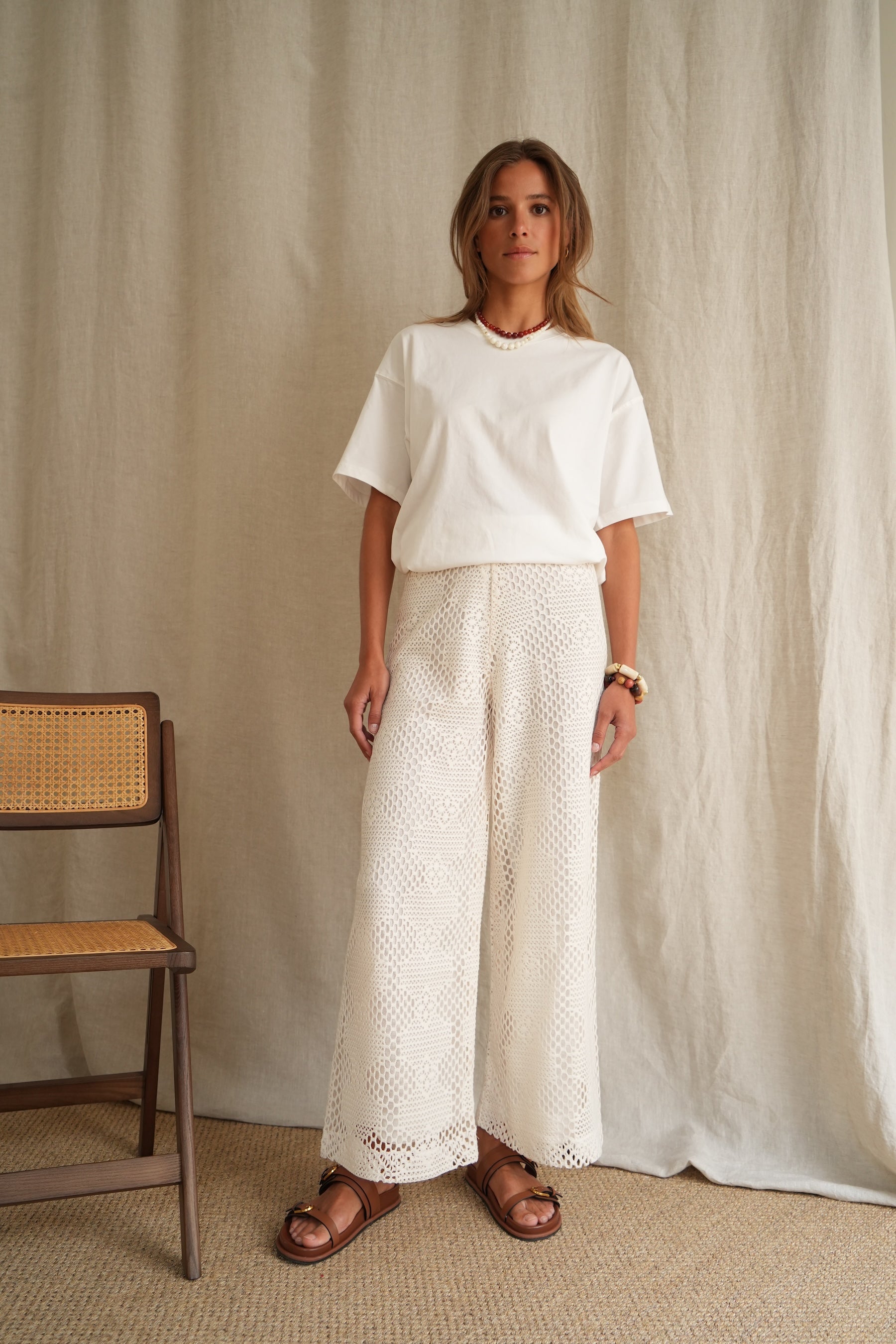 Pantalon Charlie macramé écru
