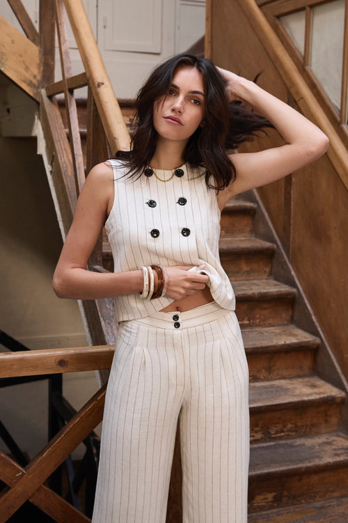 Pantalon Fitz lin rayé